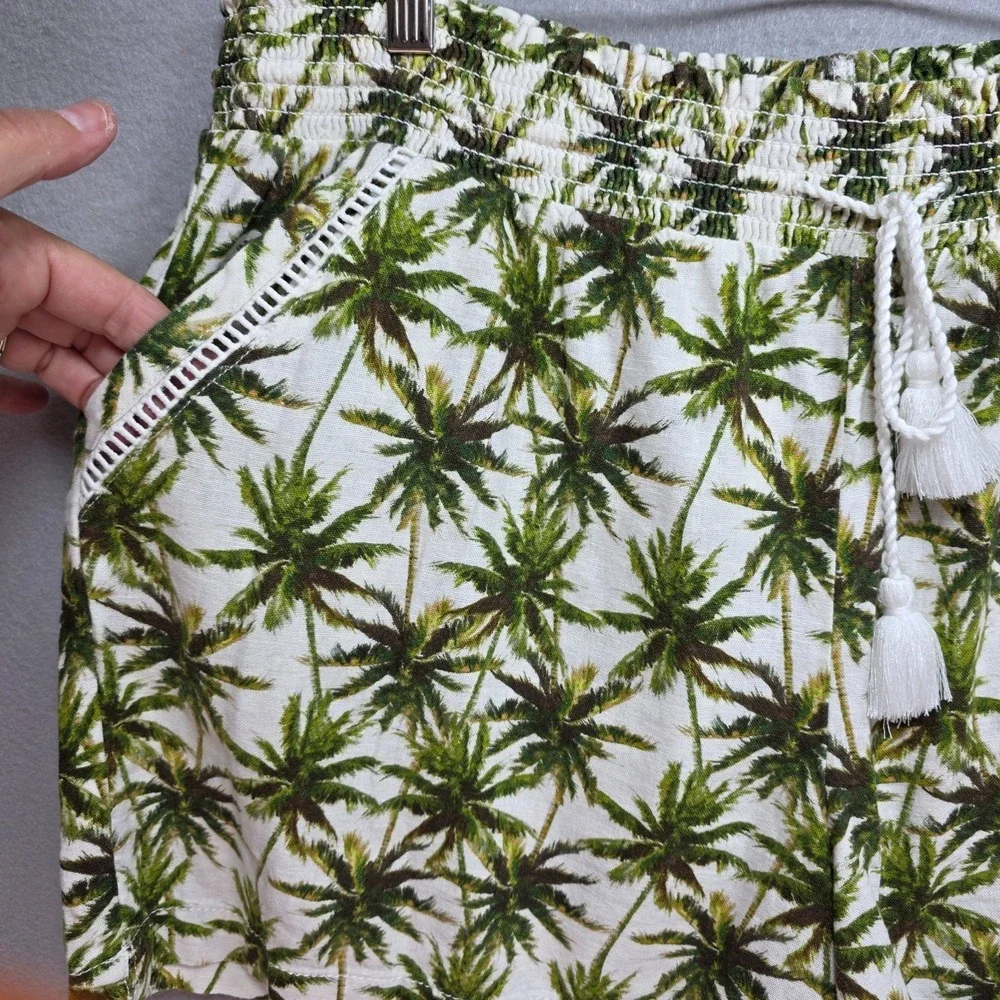 Briggs Tropical Shorts Linen Pull On Womens 2XL Palm Tree Beachy Summer Tassels‎